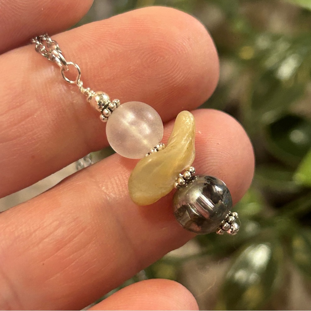 Handcrafted vintage bead drop pendant on chain necklace